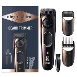 King C. Gillette Cordless Beard Trimmer For Men, Kit Includes 1 Trimmer, 3 Interchangeable Combs, 1 Charger,, BLUE