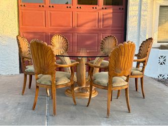 Vtg Italy Breuners Shell Back Dining Set – 6 Arm Chairs & Sculptural Table