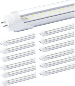T8 LED Bulbs 4 Foot, 12-Pack 4FT LED Tube Light, 24W 3200LM, 5000K Daylight White, T8 Fluorescent Tube Replacement, Dual-Row Chips, Super Bright