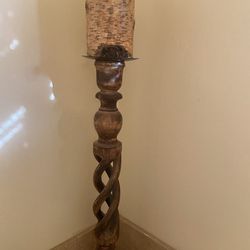 Hand carved wooden pillar candle holder