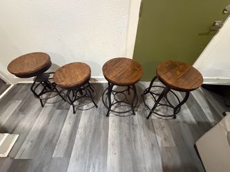 Set of 4 Industrial Wood and Metal Bar Stools