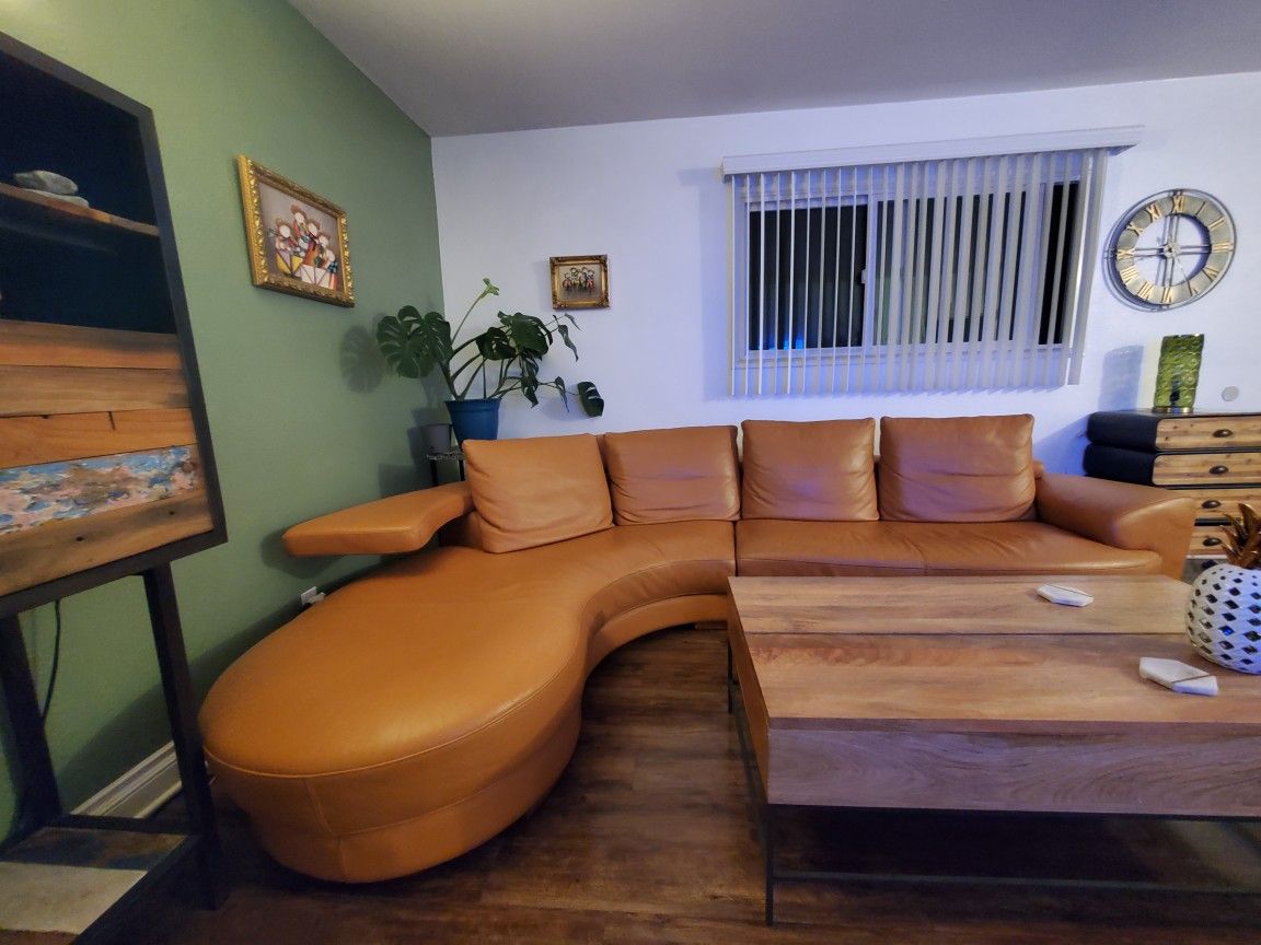 Burnt Orange Real Leather Sofa