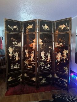 Vintage Chinese four-panel room divider