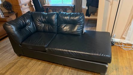 Black Faux Leather Sectional Chaise Sofa