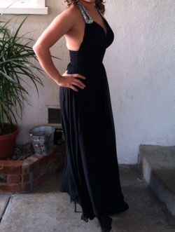 Black formal halter top beaded dress