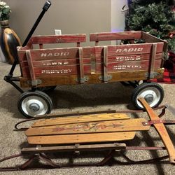 Vintage Radio Flyer Town And Country Red Wooden Wagon / Flexibile Flyer No 41 J 