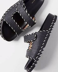 NEW - Ann Taylor Straw Sport Sandals Flat Wide 9.5 Black, White