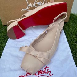 CHRISTIAN LOUBOUTIN MAMAFLIRT 30 SLING BALLET FLATS IVORY BEIGE LEATHER SZ 40