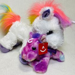 Aurora Magical Mommy Rainbow Unicorn + Baby Pegasus Plush Toys