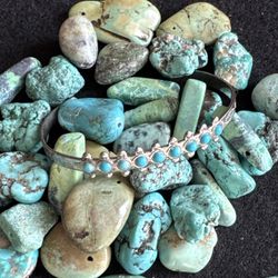 Silver tone Cuff Bracelet with turquoise like beads