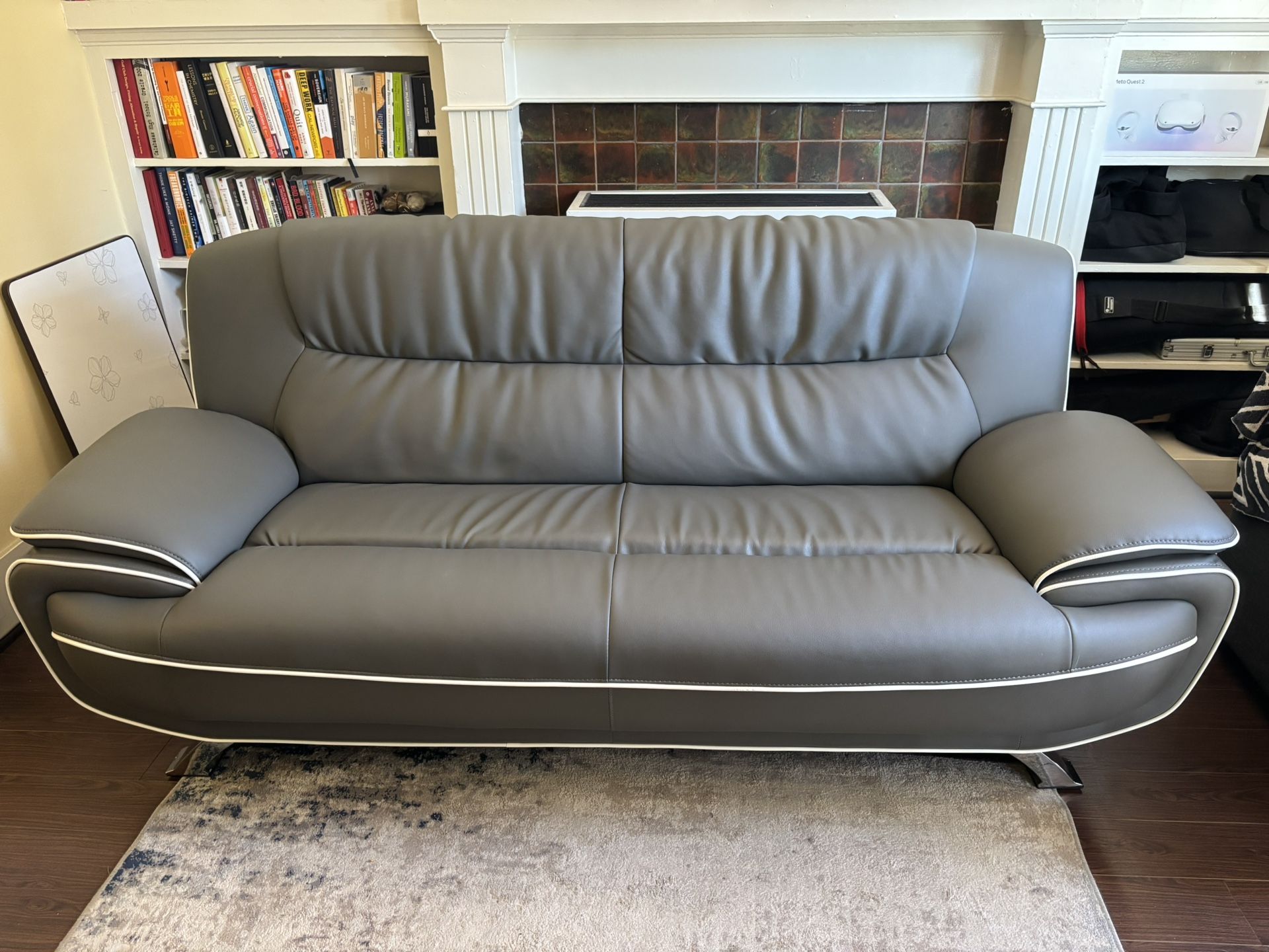 Modern Gray Faux Leather Sofa Excellent Condition Pick Up Only