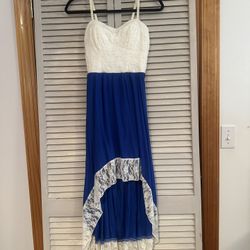 Lily Rose Blue & White Lace High-Low Dress, size S