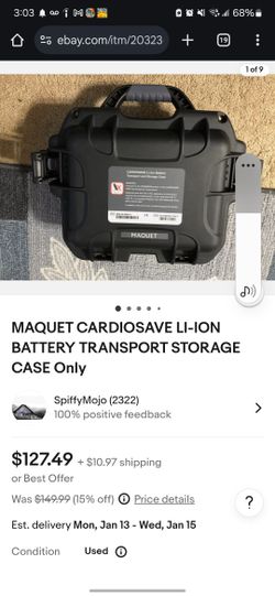 MAQUET CARDIOSAVE LI-ION BATTERY TRANSPORT STORAGE CASE