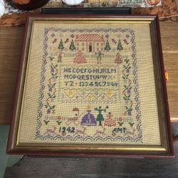 Antique Framed Needle Point Picture