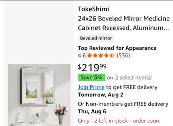 24x26 Beveled Mirror Medicine Cabinet Recessed, Aluminum Framed Metal Brushed Nickel Medicine Cabinet with Mirrored, Bathroom Mirror with Adjustable S