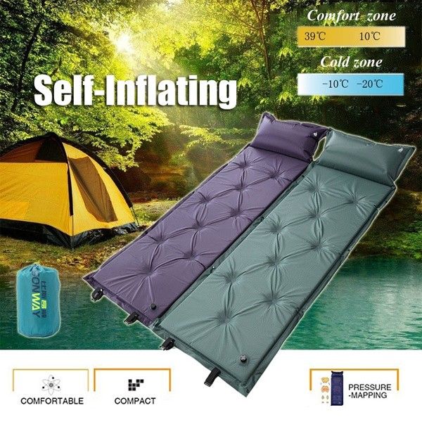 New Self-Inflating Camping Sleeping Bag Mat Single Inflatable Portable Air Pad with Pillow