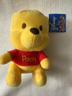 Winnie The Pooh plush Bear, 8” , Yellow & Red Display Plastic To Hang - with Tag