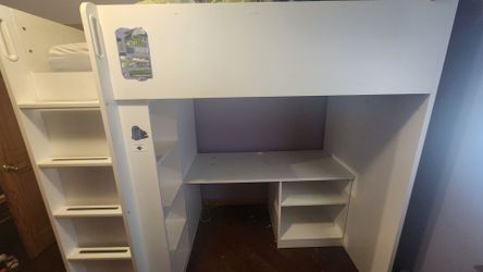 Ikea Kids loft bed with desk and shelves *used*
