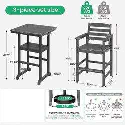 🥨3 PCs Set SERWALL Tall Adirondack Chairs and Table, 2 Adirondack Bar Height Chairs and 1 Bar Table, Outdoor Barstools Set for Balcony, Poolside, Bac