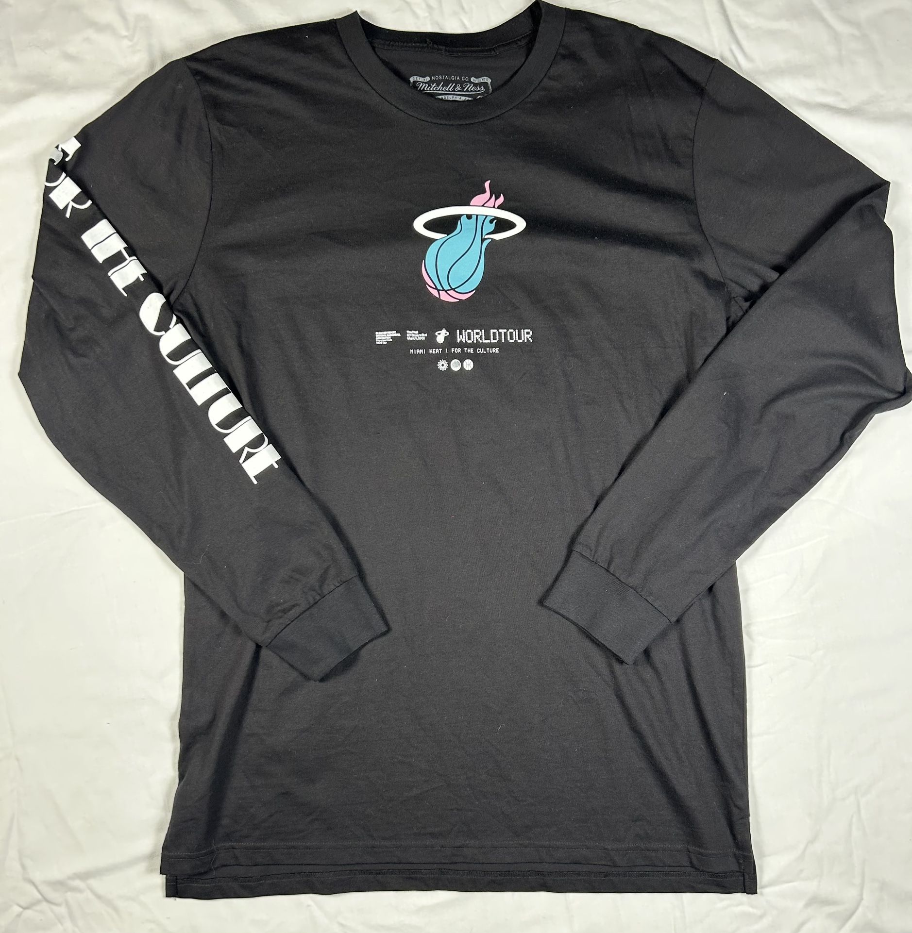 Miami Heat Bleacher Report x Mitchell & Ness Black World Tour L/S Unisex XL New
