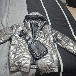 Shiny Puffer Jacket With Crossbody Bag