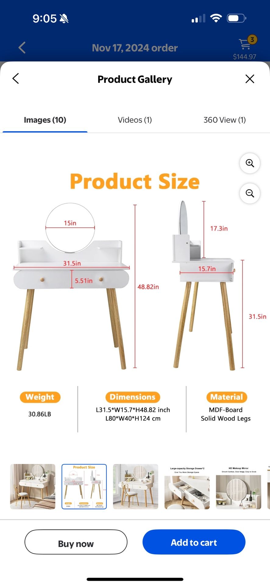 ANJORALA Vanity Table Set with Mirror, Adult Makeup Vanity Desk Dressing Table(Without Stool)