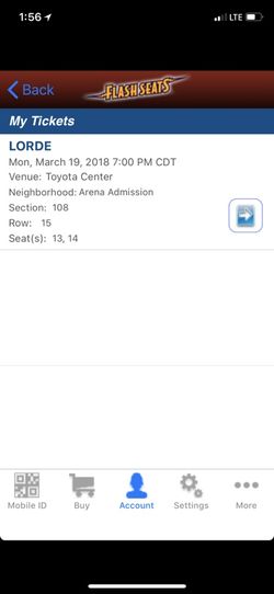 Two tickets for lorde $150 for both I can transfer them via flashseats just download app