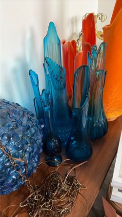 1960s 1970s 7 blue swung vases decor lot