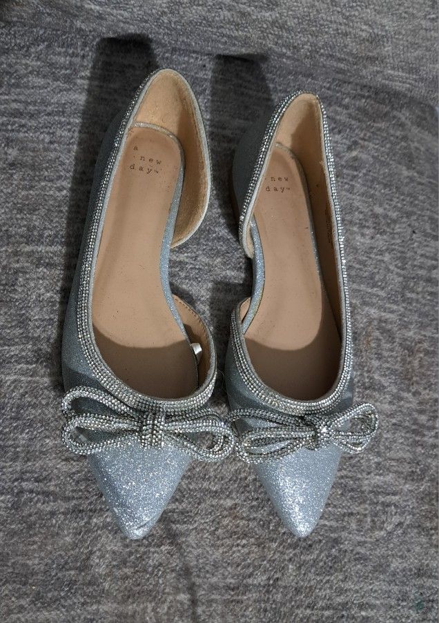 Silver Ballet Flats