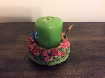 Candle holder with flowers and butterflies