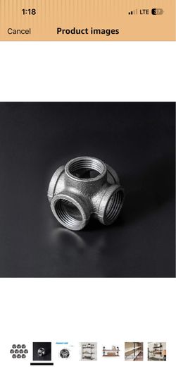 5-Way Side Outlet Tee, Home TZH 10-Pack 5-Way Corner Gray Malleable Cast Iron Pipe Fitting for Industrial Pipe, Furniture and DIY Decoration (10, 1")