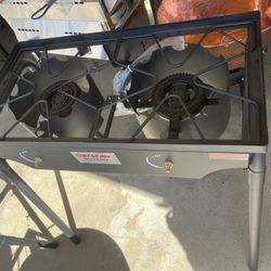 Outdoor Two Burner Stove For Cooking. Includes Propane Hose And Regulator   