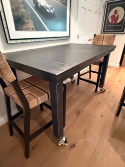 Black Wood High Top DINING TABLE on Wheels