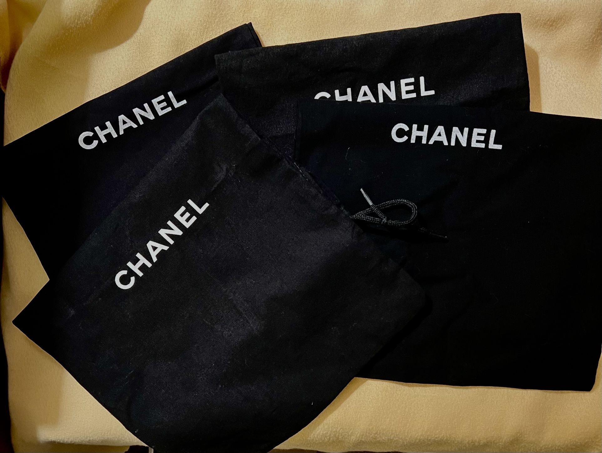 4 Total Authentic Chanel Drawstring Dust Bags; Black; Brand New