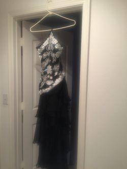 Halter top black and white formal dress