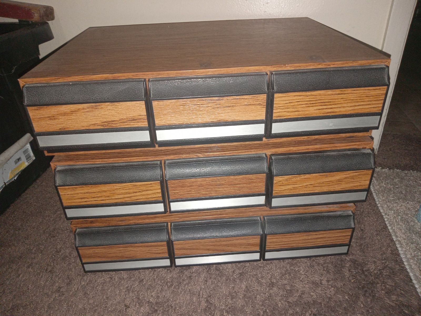 2 Vintage Faux Wood 3-Drawer (36) Cassette Tape Storage Holder -Great Condition