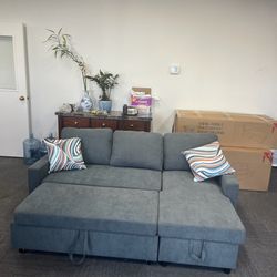 Grey Microfiber Sectional Sleeper Sofa Couch