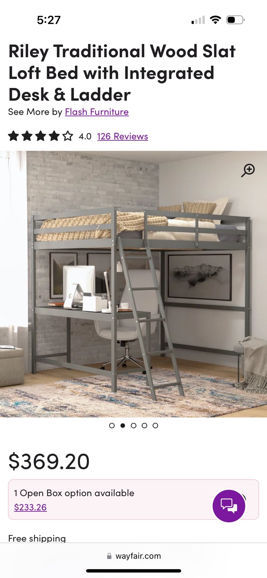 Loft Bed with Desk - Full size