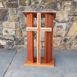 Cross Front 2Tone Cherry Wood? Mic Outlet Heavy Church Pulpit Lectern