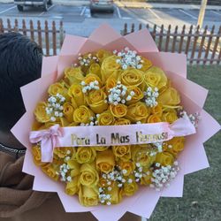 50 Roses With Baby Breath Bouquet 