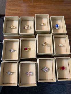 Lot of 12 Gemstone Rings in Gift Boxes