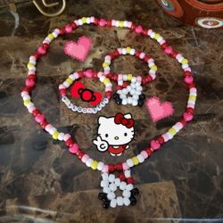 Sanrio: Hello Kitty Kandi Necklace + Bracelet Set (Handmade)