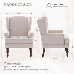 🥨Living Room Chair Upholstered High Back Armchair Retro Printed Wingback Chair in Linen for Bedroom & Study Comfy Accent Sofa Chair Reading Chair