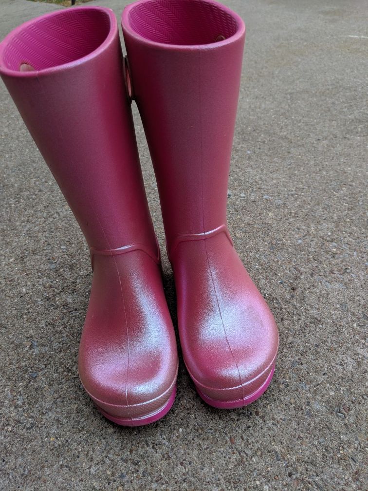 Crocs... Pink iridescent rain boots...size 13 kids