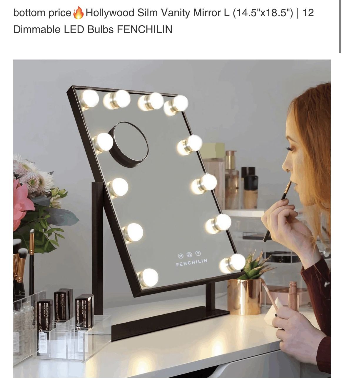 NEW Black Fenchilin Hollywood Makeup Vanity Light Mirror