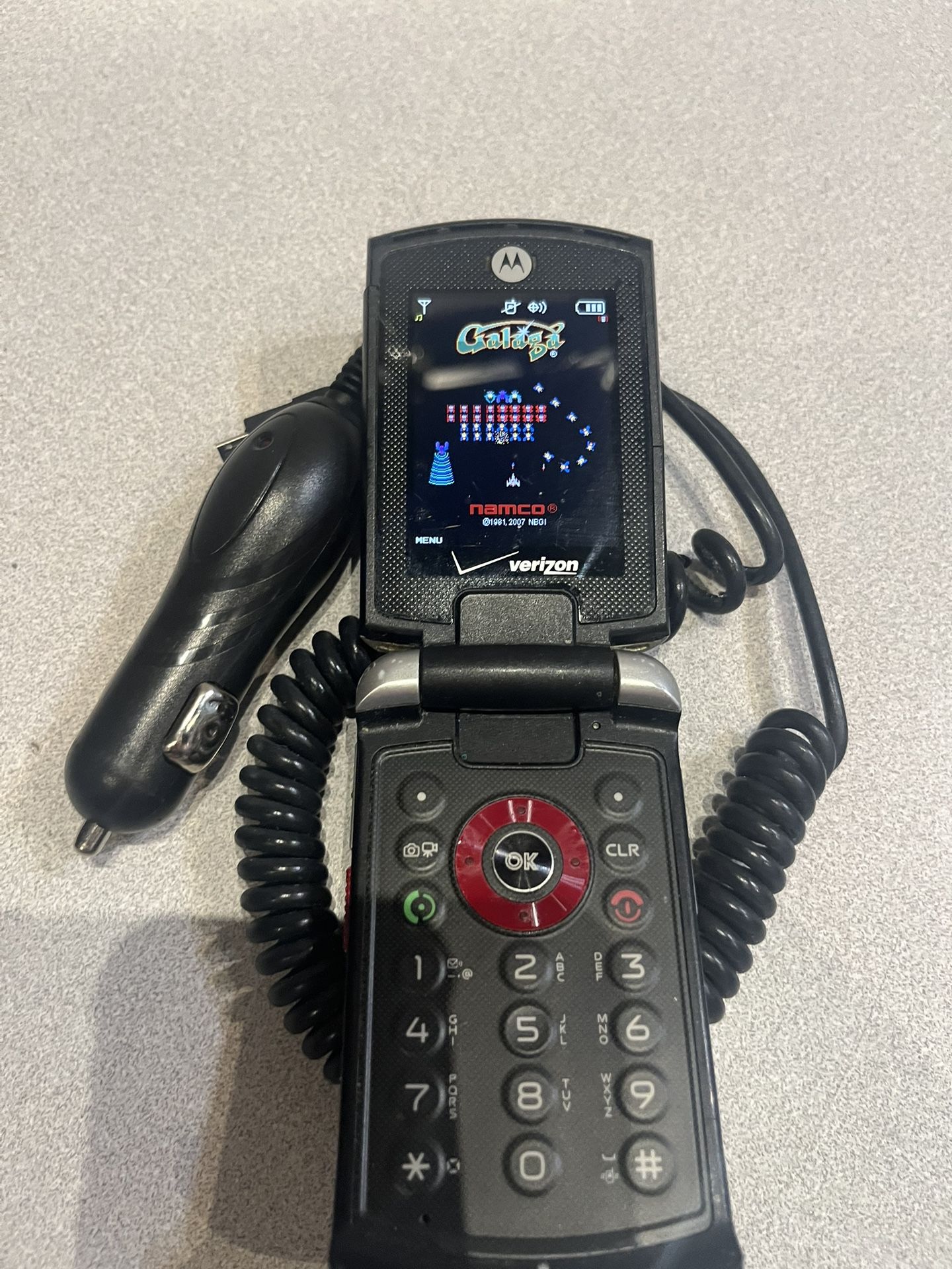 Vintage Retro Motorola adventure V750 flip phone with Namco GALAGA video game