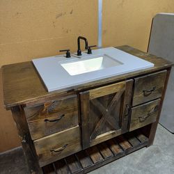 48” Solid Wood Bathroom Vanity w/ Quartz Top, Sink & Black Faucet