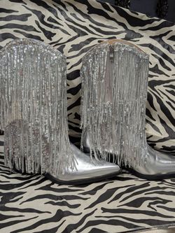 Dazzle Miley Silver Fringed Cowboy Style Boots