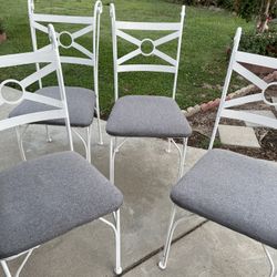 Wrought Iron Chairs 4  Light Gray Seat & Table Wood/ Glass  Color Dark  Gray
