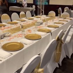 Chair Covers Table Runners And Gold Bases 